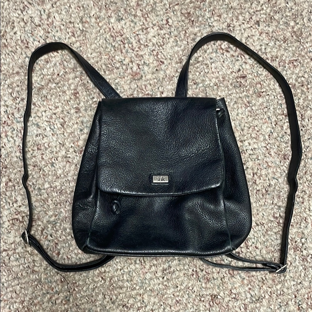 The Sak Black Leather backpack style bag with top handle